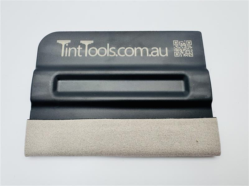 Black squeegee with textured handle on a light gray background, featuring 'TintTools.com.au' branding.
