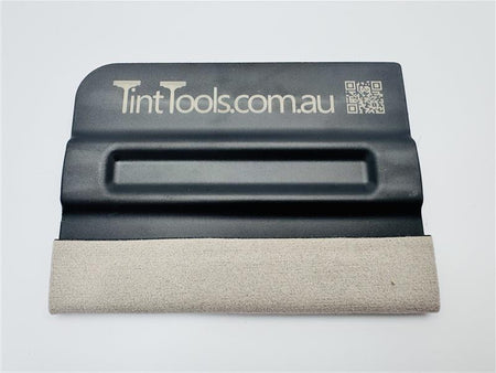 Black squeegee with textured handle on a light gray background, featuring 'TintTools.com.au' branding.